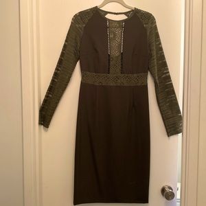 NWOT Italian-Made Pinko Olive Green Lace Long-Sleeve Dress
